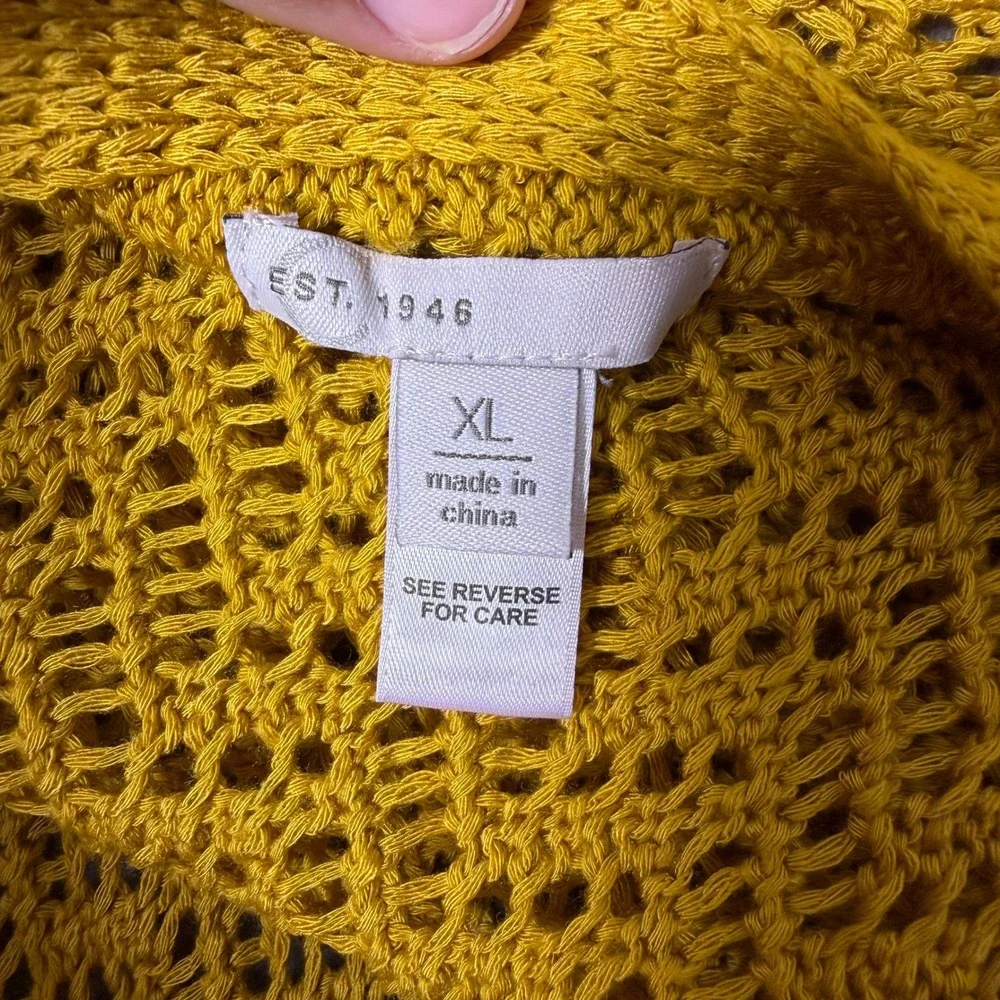 Est. 1946 Womens Mustard Yellow Open Knit Waterfall Cardigan XL Asymmetrical Hem